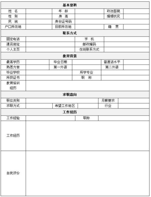 个人简历表格二